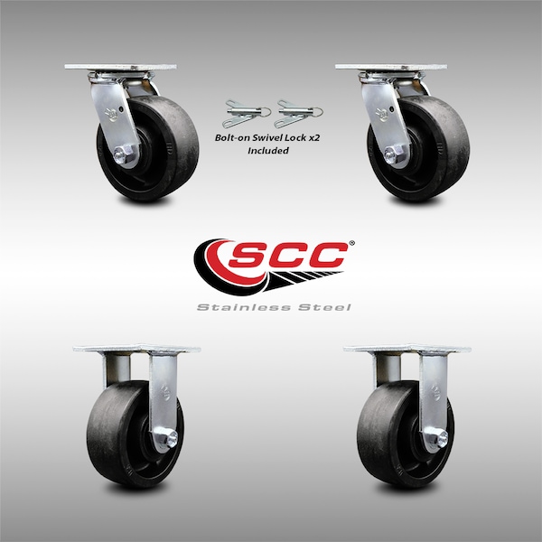 5 Inch SS Glass Filled Nylon Caster Set with Ball Bearings 2 Swivel Lock 2 Rigid